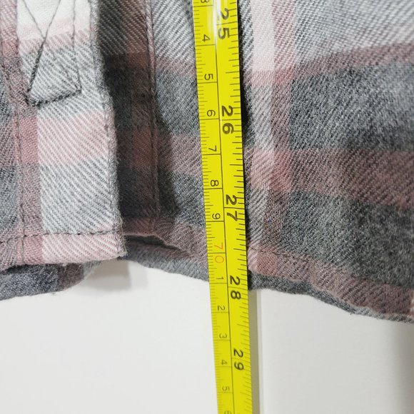 Garage Plaid Long Sleeve Button Front Collared Lace Up Side Shirt Gray White - Picture 8 of 10